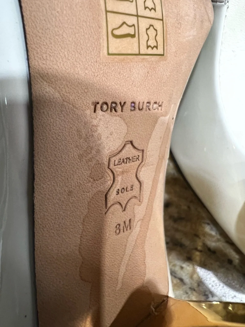 Tory Burch Flower Pointed Toe Pumps in Pearl with Gold Heel 8M